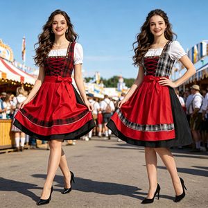 Vestido de Oktoberfest para Mujer, Diseño a Cuadros Rojos y Negros, con Cordones, Disfraz de Fiesta para Adultos - Product Image 2