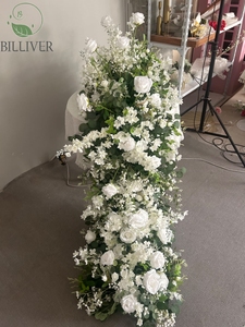 Arrangement de plantes vertes 200*50 <span class=keywords><strong>cm</strong></span> pour mariage longue table conférence support de fleurs en argent centres de table pour table de mariage en métal - Product Image 1