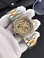 Montre automatique pour homme LONGLUX, montre-bracelet mécanique de luxe en acier inoxydable, squelette, étanche, avec diamants, vente en gros