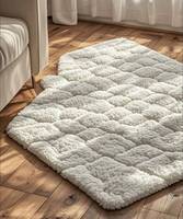 Tapis rond moderne extra épais en laine/soie, fabriqué à la machine, antidérapant, adapté aux animaux domestiques, blanc, pour chambre à coucher et usage familial