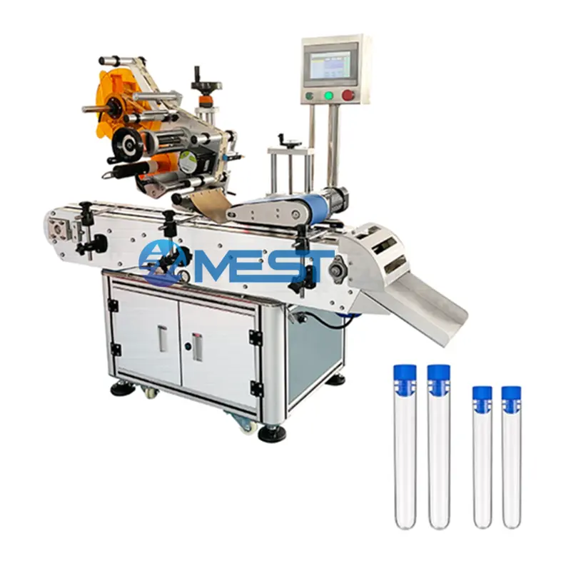 Unidad de etiquetado de etiquetas adhesivas horizontales completamente automática, 10ml, botella redonda pequeña, máquina de etiquetado de tubos preenrollables abiertos