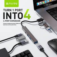 BAVIN OEM HUB-35 Hub USB 3.0 4 en 1 Double connecteur USB-A Type-C 5 Gbps Haute vitesse Station d'accueil en aluminium pour ordinateur portable iPad Téléphone