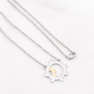 Geometric Gear Pendant Necklace Stainless Steel <b>Titanium</b> Steel Electroplated Gold Chain Minimalist Punk Style - Product Image 3