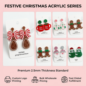 Boucles d'oreilles pendantes en acrylique découpé au laser, motif nœud de pain d'épices de Noël, avec paillettes dorées, bijoux festifs de vacances, vente en gros en vrac - Product Image 6