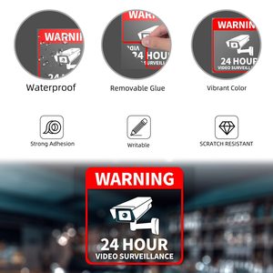 Autocollant de sécurité de surveillance vidéo 24h/24, autocollant de fenêtre en vinyle, panneau de sécurité auto-adhésif, forme rectangulaire, finition brillante - Product Image 4