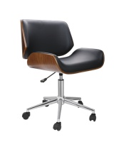 Chaise de bureau pivotante réglable avec structure en bois courbé noyer et revêtement en cuir PU blanc, chaise de salle à manger moderne