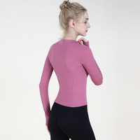 Haut de yoga décontracté pour femmes, col montant, manches longues, sport de plein air, fitness, fermeture éclair à la taille, séchage rapide, spandex/nylon, automne-hiver