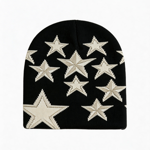 Gorro de punto grueso sin borde unisex con estrella de cinco puntas jacquard, diseño en relieve y bordado de lentejuelas, ideal para el frío. Venta al por mayor. - Product Image 1