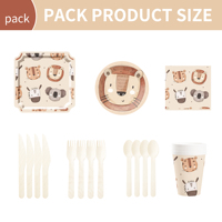 DAMAI Ensemble de vaisselle écologique découpée au laser pour fête sur le thème de la jungle, pour 8 invités, assiettes, gobelets et serviettes en papier à motifs d'animaux sauvages, best-seller pour bébés