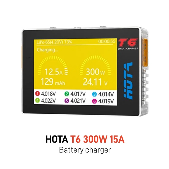 HOTA T6 300W 15A Battery Charger LiHv Lipo NiMh Li-ion Ni-Cd Digital RC Charger 1-6S Lipo Balance Charger Discharger PD 90W 5A