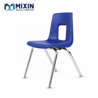 Chaises ergonomiques modernes pour l'école, coque moulée bleue, dossier rectangulaire perforé, pieds en tube chromé, chaise d'étudiant, sièges de salle de classe