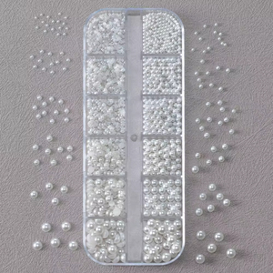 12 Rejillas de Perlas Blancas para Uñas, Piedras Decorativas de Media Caña con Parte Posterior Plana, Tamaños Mixtos, para Manicura - Product Image 3