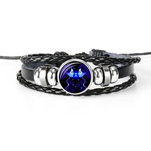 Regalo de Fiesta, Pulsera de Cuero Trenzado Negro con Signo Zodiacal, Virgo Libra, Domo de Cristal Tejido, Regalo de Fiesta - Product Image 4