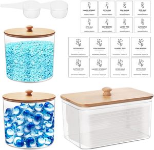 3 Pack Large <b>Plastic</b> Organizer Laundry Room Detergent Storage Organization and <b>Container</b> Jars with Lids - Product Image 1