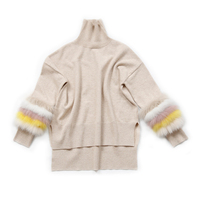 Pull d'hiver pour femme à manches longues en tricot avec bordure en fourrure de renard, haut chaud et tendance