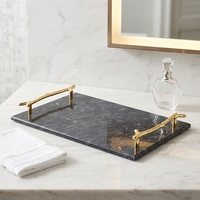 Plateau de service en marbre naturel avec poignées dorées pour la décoration de la maison plateau de stockage de produits de soin de la peau pour cafétéria hôtel