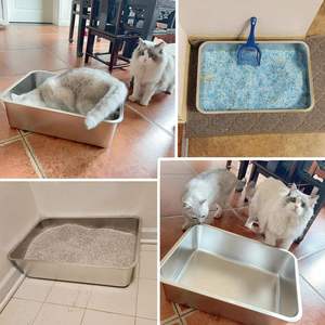 Caja de arena <span class=keywords><strong>para</strong></span> gatos de acero inoxidable de gran tamaño con espacio interior de 20L Lavabo de inodoro fácil de limpiar <span class=keywords><strong>para</strong></span> gatos - Product Image 2
