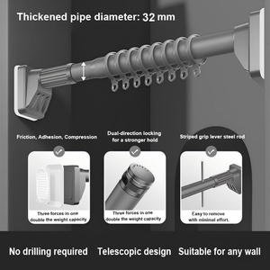 <span class=keywords><strong>Tringle</strong></span> de douche moderne sans perçage de 32 mm d'épaisseur, support mural réglable pour salle de bain, <span class=keywords><strong>tringle</strong></span> de douche à tension - Product Image 1