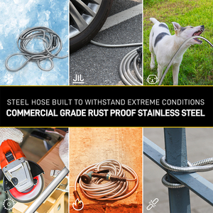 สายยางในสวนสแตนเลสขนาด100ฟุต, สายยางในสวนโลหะพร้อมหัวฉีด10ฟังก์ชั่น, สายยางน้ำหนักเบา, ไม่มีข้อแตกต่าง, กันรั่ว - Product Image 2