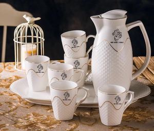 Juego de café y té de cerámica de gran capacidad, alambre dorado pintado a mano, de alta calidad, para bodas y fiestas - Product Image 2