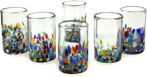 Bicchiere da acqua senza stelo per coriandoli messicani multicolore soffiato a mano riciclato artigianale da 14 once - Product Image 5