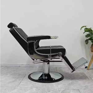 Silla de Barbero Negra de Alta Calidad, Cuero Sintético con Ruedas para Barberos Altos - Product Image 6