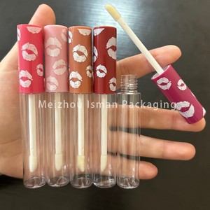 ISMAN Contenant de brillant à lèvres rond de 8 ml, imprimé en forme de lèvres, tube vide rose pour huile à lèvres, emballage cosmétique transparent, logo personnalisé - Product Image 2