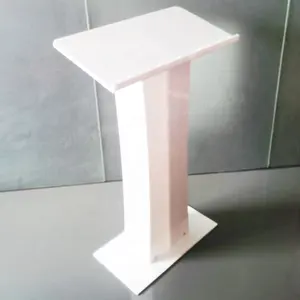 Free Custom Perspex Church Podium White Color Pulpit Acrylic Conference Lectern With Led Light Rack