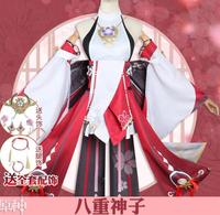 Ecowalson Genshin Impact Yae Miko Guuji Yae Cosplay Costume Cos Perruques Chaussures Jeux Uniforme Robe Tenues Halloween Costumes