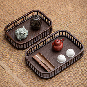 <b>Bamboo</b> Tea Storage <b>Basket</b> Rectangle Vintage Style With Handle For Tea Ceremony Accessories - Product Image 4