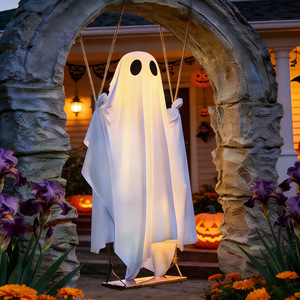 Décoration d'Halloween fantôme suspendu en tissu, grande taille, avec guirlande lumineuse LED à piles, personnalisable, livraison rapide, directement de l'usine - Product Image 2