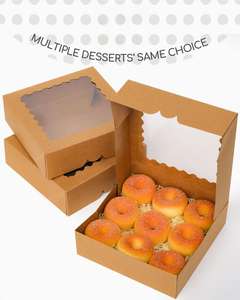 Boîte à pâtisserie auto-ouvrante avec fenêtre 8x8x2,5 pouces, boîtes à tarte brunes pour pâtisseries, délicieuses gâteaux, beignets, bonbons - Product Image 4