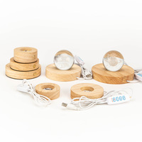 Lampe de nuit LED ronde en bois, lumière chaude, boule de cristal, lampe à illusion 3D, base en bois, lampe de nuit LED en verre, boule de lune intelligente, lampe de bureau