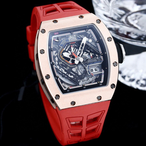 Men's tonneau-shaped tourbillon skeleton <b>watch</b>, red <b>rubber</b> automatic mechanical <b>watch</b> 30-01 - Product Image 5