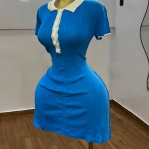 Viviblook Z707DS05 femmes 2025 nouvelle couleur unie élégante robes de soirée mode col tricoté Mini robes - Product Image 1