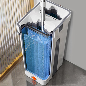 Flat Mop Bucket With Microfiber Pad Dual Use Wet Dry Hands Free Cleaning For Household Floor Cleaning - Product Image 3