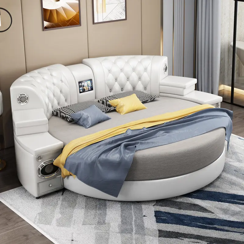 Sıcak satış modern avrupa tarzı çok fonksiyonlu masaj yatağı yuvarlak depolama masaj fonksiyonları yatak odası mobilyası kral