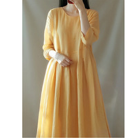 Robe longue décontractée d'été en coton et lin pour femme, coupe ample, demi-manches, idéale pour les vacances, vente en gros, OEM ODM