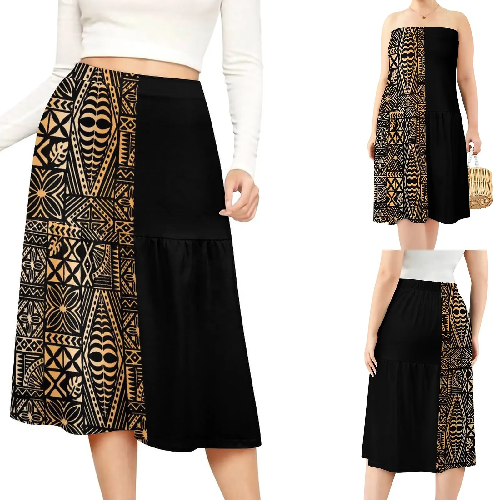 latest black tapa print pattern plus size elegant skirt polynesian custom fashion girls wrap skirts samoa dresses for beach