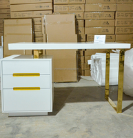 Bureau moderne blanc brillant avec pieds dorés et panneau en bois Bureau d'ordinateur avec rangement pour meubles de salon