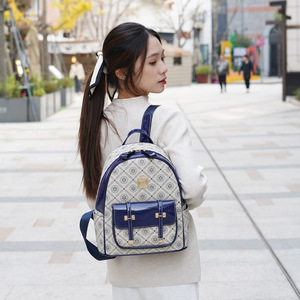 Fashionable Women's <b>Backpack</b> With Geometric Pattern Blue PU Material Water Resistant Shoulder Strap Daily Use Square Shape - Product Image 4
