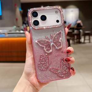 <span class=keywords><strong>Coque</strong></span> de <span class=keywords><strong>téléphone</strong></span> antichoc en TPU <span class=keywords><strong>avec</strong></span> strass effet papillon explosif et papier pailleté, compatible iPhone 17 ProMax/16/15/14/13 - Product Image 5