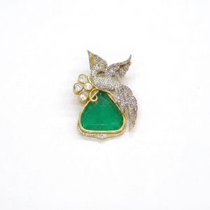 Broche de ala de pájaro verde 10634 con piedra de corte esmeralda y circonita cúbica, broche chapado en Mehandi para fiesta de boda de hombres. - Product Image 1