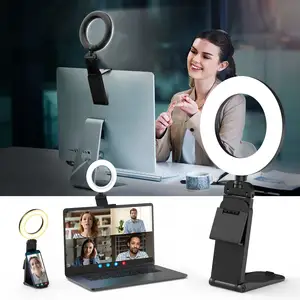 Piccolo kit di illuminazione per videoconferenze con luce ad anello portatile a Led per Selfie per riunioni con Zoom per Computer portatile con supporto