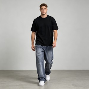 T-shirt homme en coton 100% tricoté, 350 g/m², coupe ample, impression puff, col rond. - Product Image 3
