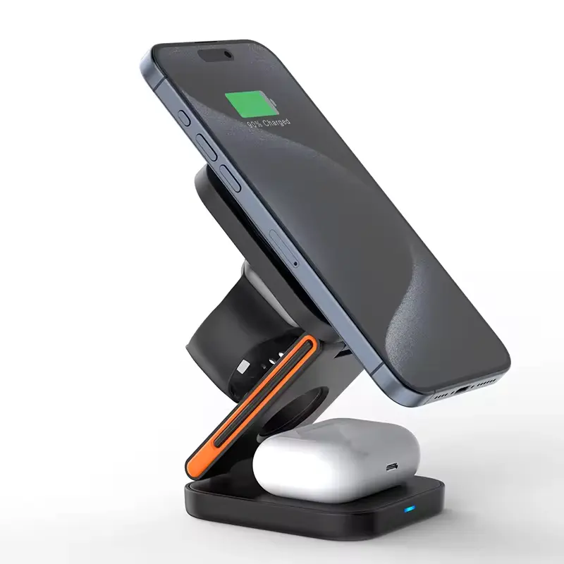 Trending Products 2024 New Arrivals 3 in 1 Foldable Wireless Charger Stand Phone Watch Earphone Station Mini Travel Power Bank