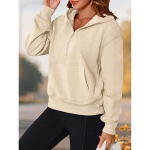FOXA Women's Half <b>Zip</b> Hoodie Long Sleeve <b>Cropped</b> Oversized Sweatshirt Fashion Y2K Pullover Casual Wear - Product Image 5