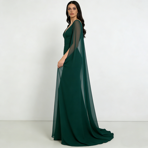 Robes <span class=keywords><strong>de</strong></span> soirée en mousseline <span class=keywords><strong>de</strong></span> soie à col en V sans manches, à ourlet sirène, <span class=keywords><strong>de</strong></span> couleur vert foncé <span class=keywords><strong>de</strong></span> luxe, pour soirée, mariage, bal - Product Image 2