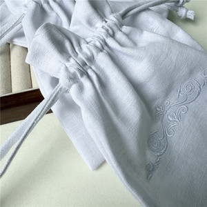Chuanghua Custom Luxury Linen Dust Bag with Embroidered Logo White Drawstring Pouch Jewelry Linen Bags - Product Image 3