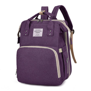 Sac à dos de maternité tendance avec port USB pour voyage et rangement de bébé, en nylon vert, style berceau - Product Image 2